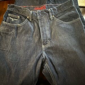 34x36 James Kimes Ranch Blue Straight Jeans with Contrasting Stitching